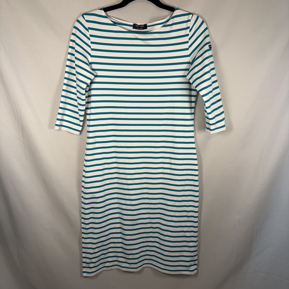 Saint James Propriano II Shift Dress Size 6 Breton stripe 3/4 sleeves France